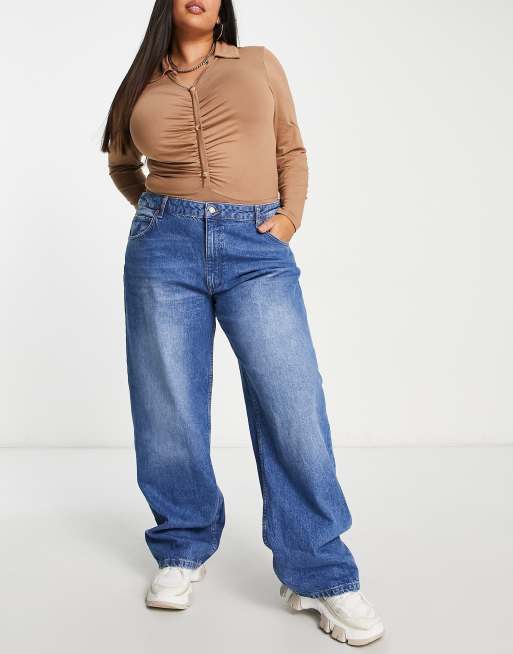 ASOS DESIGN Curve baggy boyfriend jeans mid blue