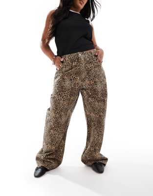 ASOS Curve ASOS DESIGN Curve baggy jean in leopard print-Brown