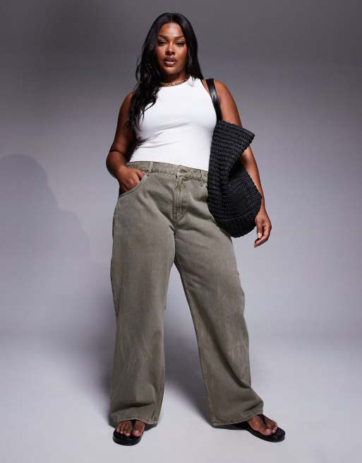 ASOS DESIGN Curve baggy jeans in khaki
