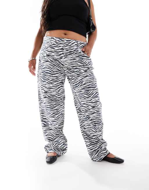 ASOS DESIGN Curve baggy jeans in zebra print