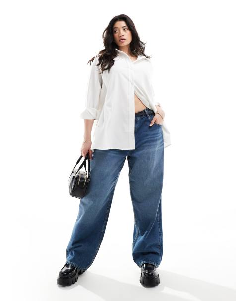 ASOS DESIGN Curve - Baggy jeans met lage taille in middenblauw - view 1