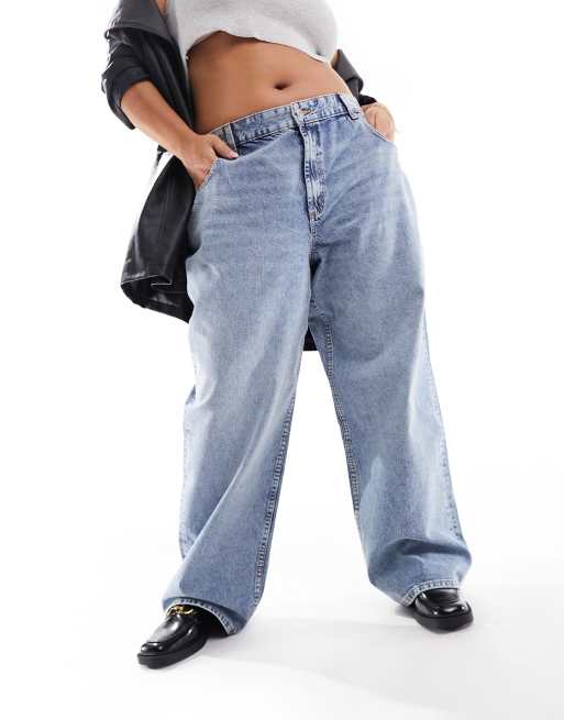 ASOS DESIGN Curve - Baggy jeans met lage taille in middenblauw , 2 van 5