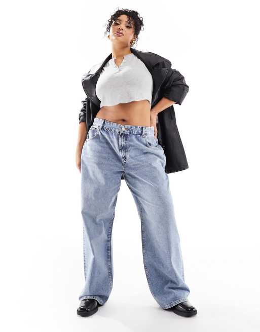 ASOS DESIGN Curve - Baggy jeans met lage taille in middenblauw , 5 van 5