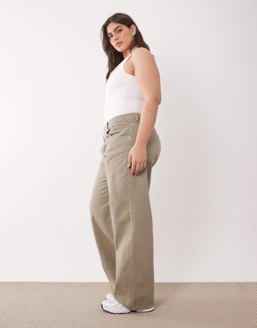 ASOS DESIGN Curve - Baggy jeans met lage taille in saliegroen, 3 van 5