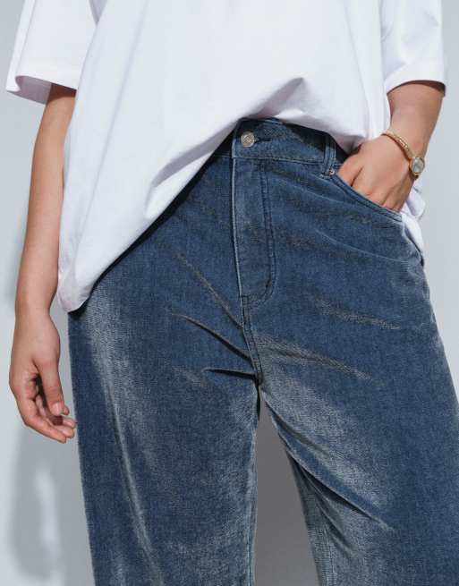 ASOS DESIGN Curve baggy wide leg jean in velvet, 4 of 5