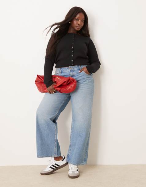 ASOS DESIGN Curve baggy wide leg jeans in lightwash - view 1