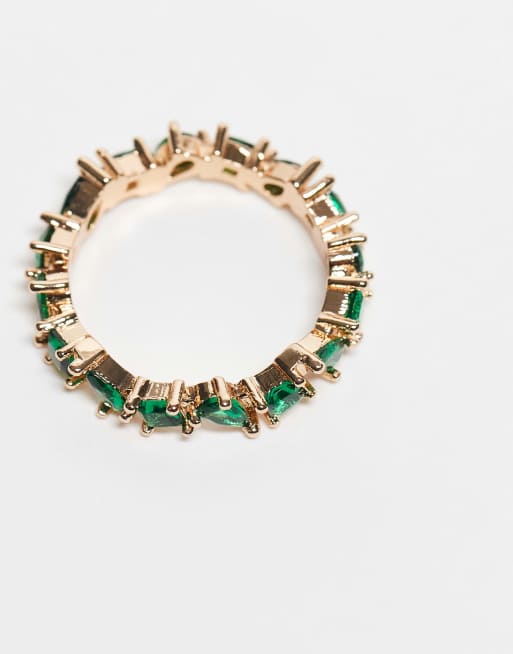ASOS DESIGN Curve - Bague avec cristaux émeraude variés - Doré, 3 de 3