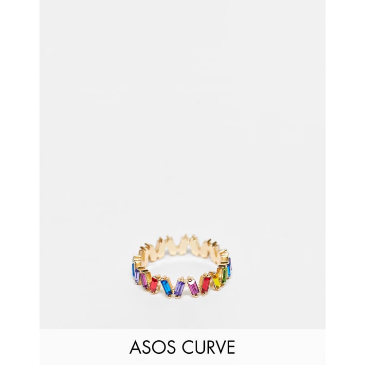 ASOS DESIGN Curve Bague avec cristaux taille baguette arc en