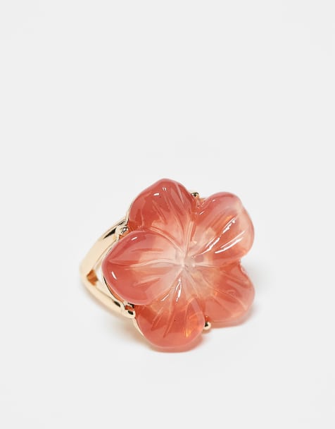 ASOS DESIGN Curve - Bague avec fleur d'hibiscus rose en résine - Doré - view 1