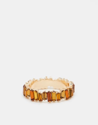 Bague Femme Argent 925 Avec Pierre De Synthèse Ambre - Taille 58, Forme Moderne - Neuf Sans Emballage