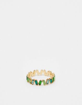 ASOS DESIGN Curve baguette ring with tonal green stones in gold tone - ASOS Price Checker