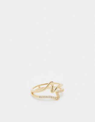 ASOS DESIGN Curve ring with cubic zirconia and squiggle design - GOLD - ASOS Price Checker