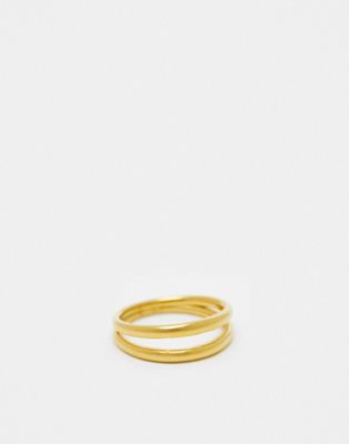 ASOS DESIGN Curve waterproof stainless steel ring with double band design in gold tone - ASOS Price Checker