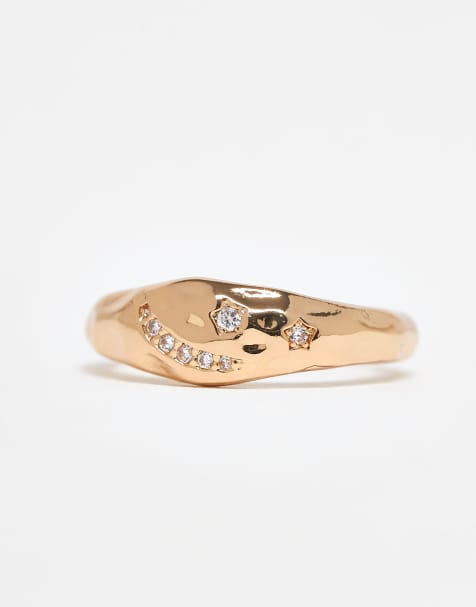 ASOS DESIGN Curve - Bague effet fondu avec zircons cubiques - Doré - view 1