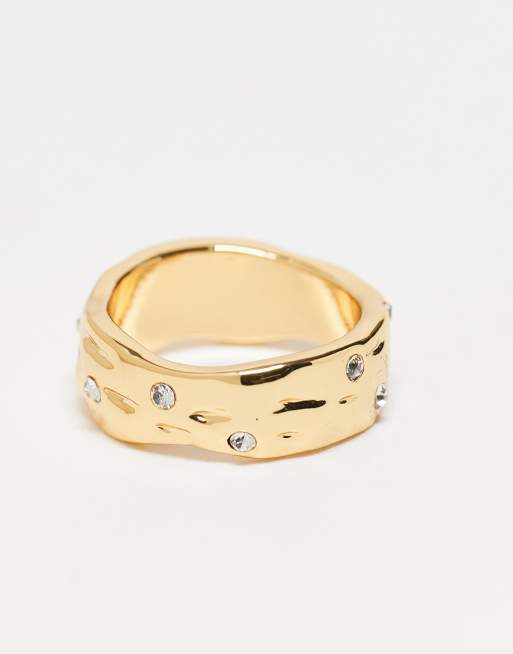 ASOS DESIGN Curve - Bague effet fondu en plaqué or 14 carats à cristaux, 2 de 3