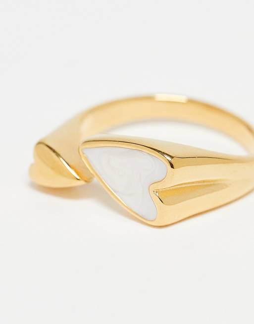 ASOS DESIGN Curve - Bague en acier inoxydable étanche avec détail cœur - Doré, 2 de 3