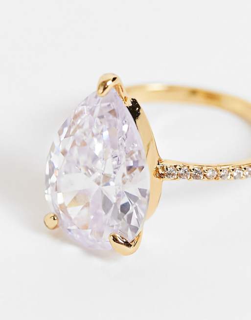 ASOS DESIGN Curve Bague en plaqu or 14 carats avec strass