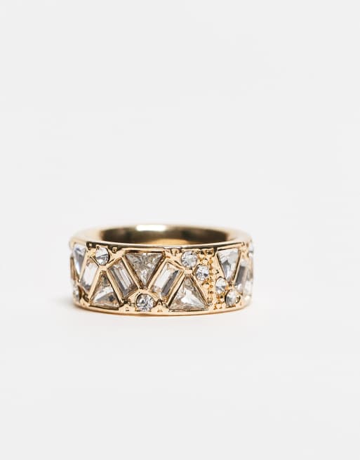 ASOS DESIGN Curve - Bague ornée de cristaux variés - Doré