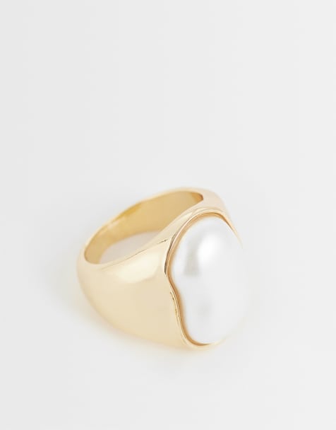 ASOS DESIGN Curve - Bague tendance avec perle d'eau douce fantaisie - Doré - view 1