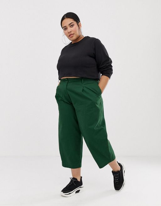 ASOS DESIGN Curve balloon leg pants with lace up back in green | ASOS