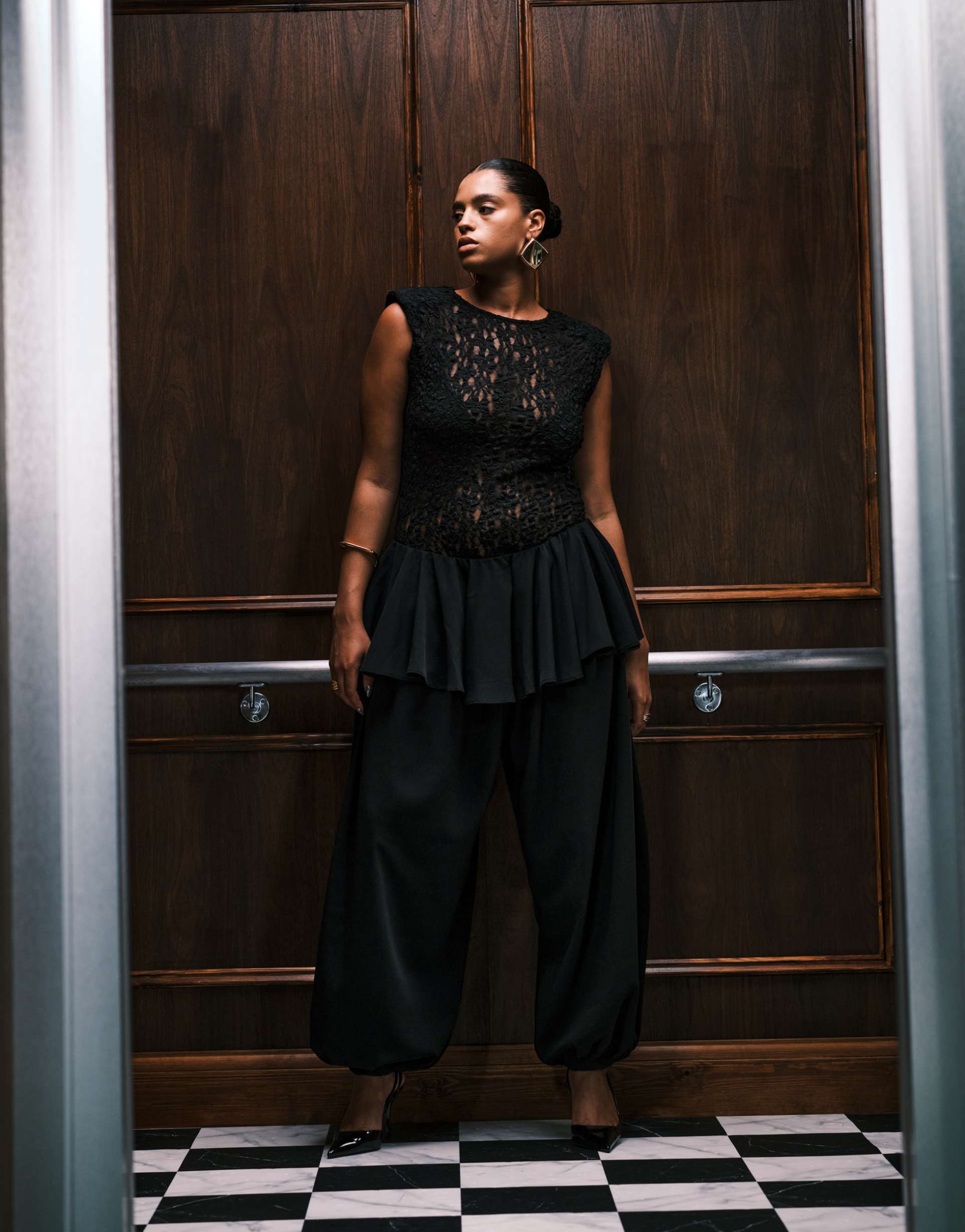 asos design curve balloon pants with skirt overlay detail in black