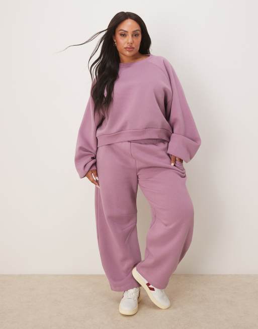 ASOS DESIGN Curve balloon sleeve sweat co-ord in dusky pink, 3 of 4