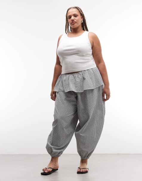 ASOS DESIGN Curve balloon trousers with skirt overlay detail in black & white check - view 1