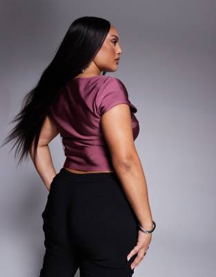 Asos Curve Asos Design Curve Bandage Cap Sleeve Square Neck Top In Purple