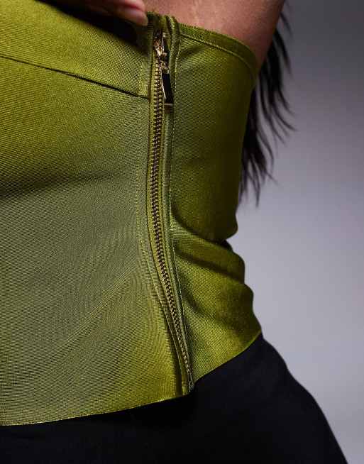 ASOS DESIGN Curve - Bandage top met halterbandje in olijfgroen, 2 van 4