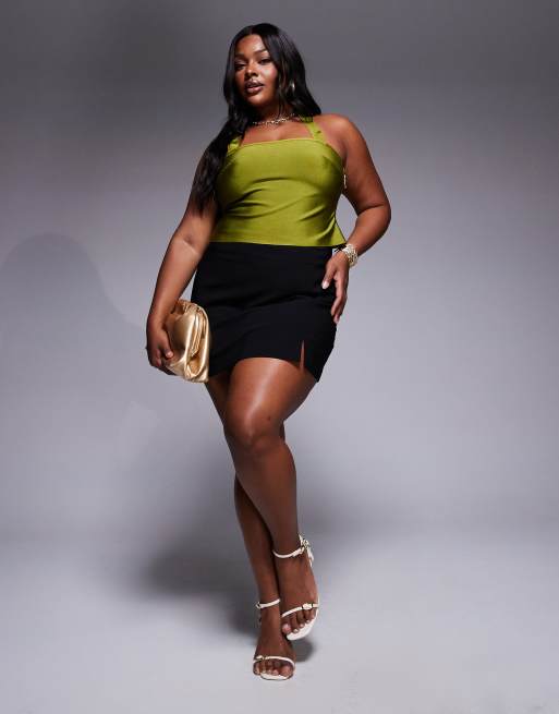 ASOS DESIGN Curve - Bandage top met halterbandje in olijfgroen, 4 van 4