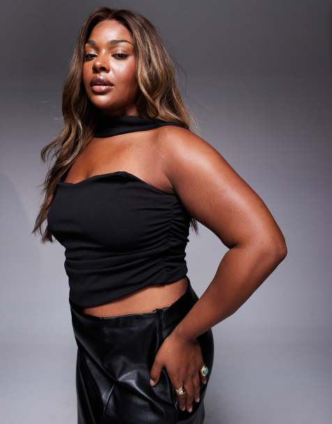 ASOS DESIGN Curve bandeau top with scarf neck detail in black - view 1