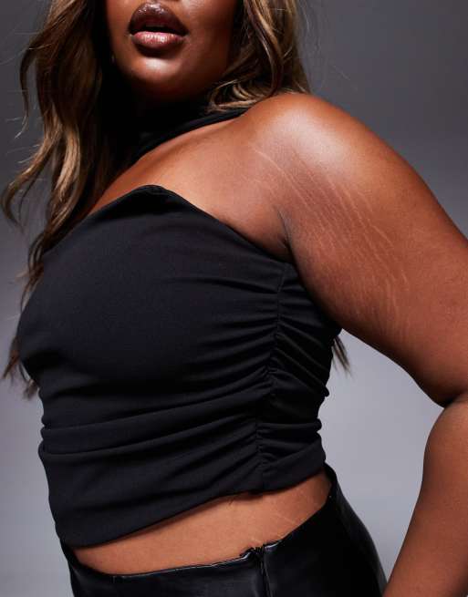 ASOS DESIGN Curve bandeau top with scarf neck detail in black, 3 of 4