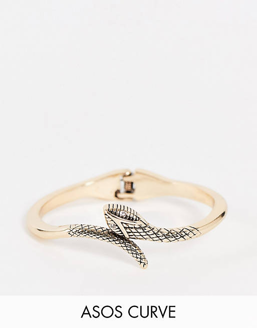 ASOS DESIGN Curve bangle bracelet with snake design in gold tone