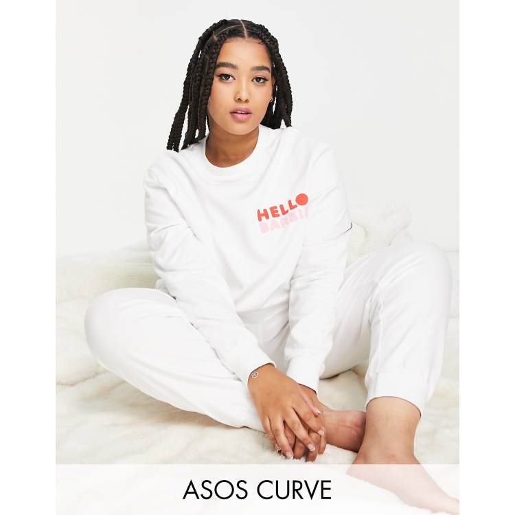 ASOS DESIGN Curve Barbie x Hello Kitty lounge sweat & sweatpants set in  white