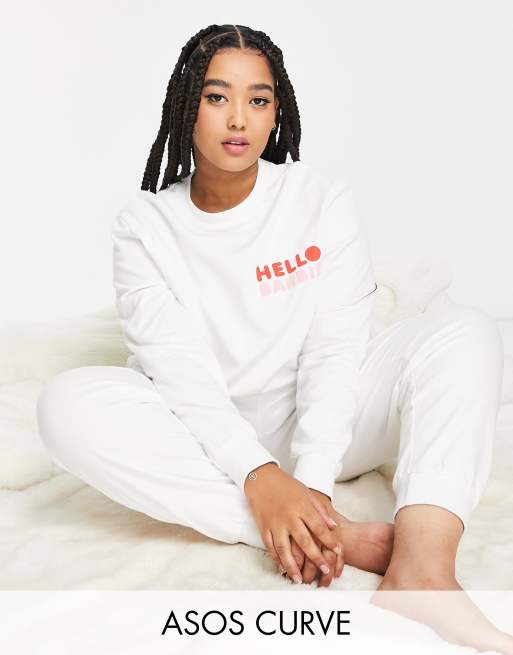 ASOS DESIGN Curve Barbie x Hello Kitty lounge sweat & sweatpants set in  white