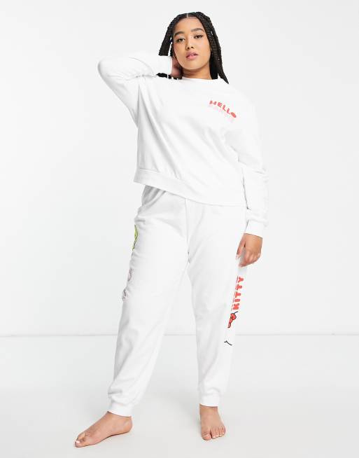 ASOS DESIGN Curve Barbie x Hello Kitty lounge sweat & sweatpants set in  white