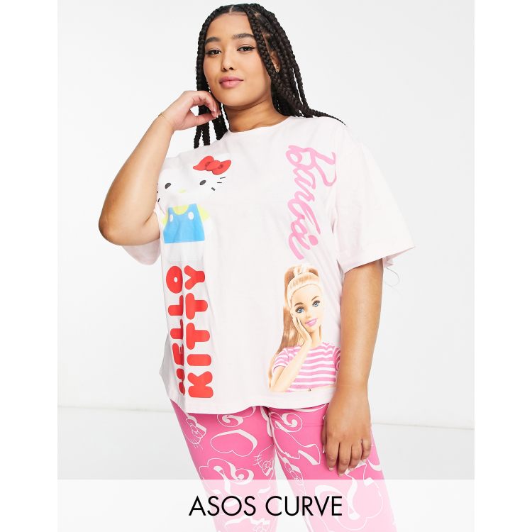 ASOS DESIGN Curve Barbie x Hello Kitty oversized tee leggings