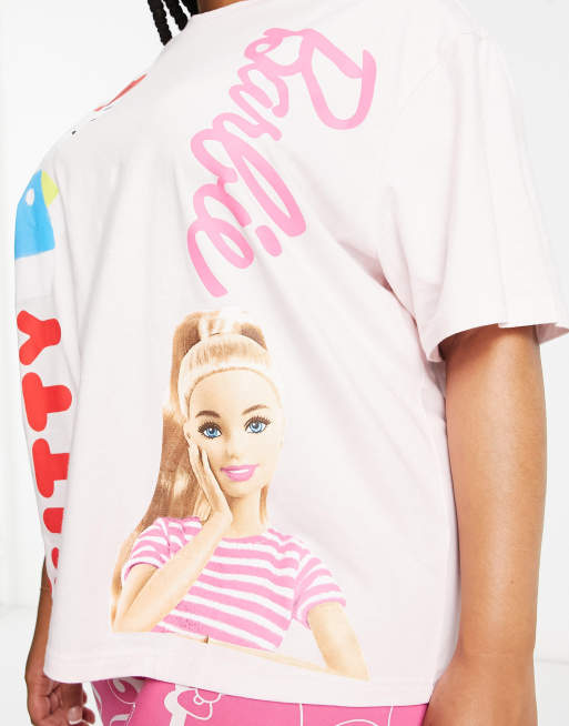 ASOS DESIGN Curve Barbie x Hello Kitty oversized tee & leggings pajama set  in pink