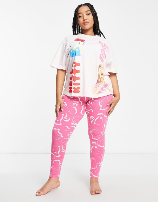 ASOS Design Curve Barbie x Hello Kitty Oversized Tee & Leggings Pajama Set in Pink