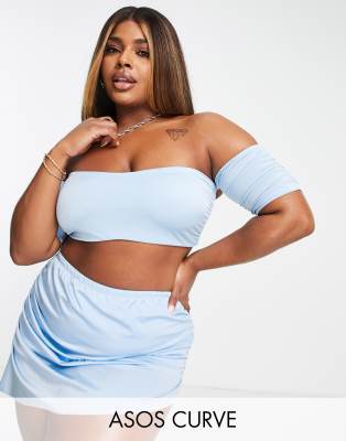 Asos Design Curve Bardot Bikini Top In Icy Blue
