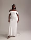 [ASOS Curve] ASOS DESIGN Curve bardot draped satin maxi wedding dress in white 20 WHITE