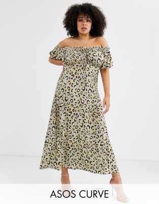 leopard print bardot maxi dress