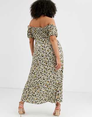 leopard print bardot maxi dress