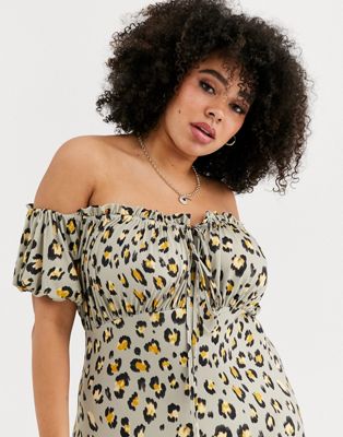 leopard print bardot maxi dress