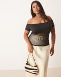 [ASOS Curve] ASOS DESIGN Curve bardot mesh mix panel top in black XL Black