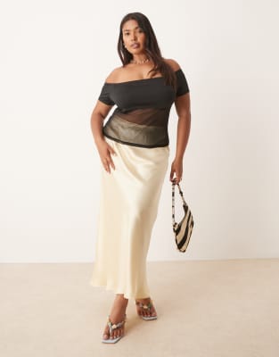 Asos Curve Asos Design Curve Bardot Mesh Mix Panel Top