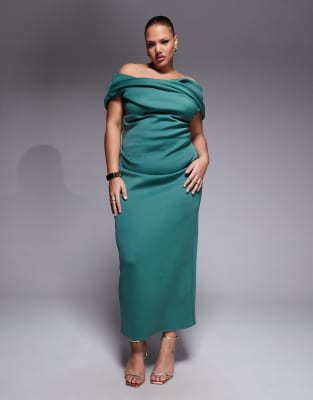 Asos Curve Asos Design Curve Bardot Midi Dress With Split In Green