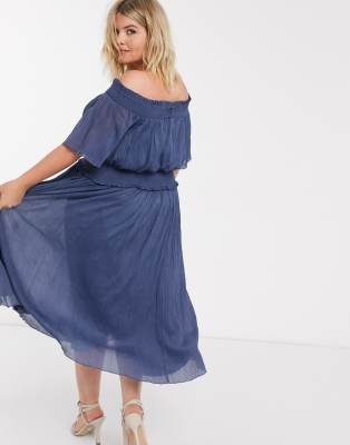 shirred bardot midi dress