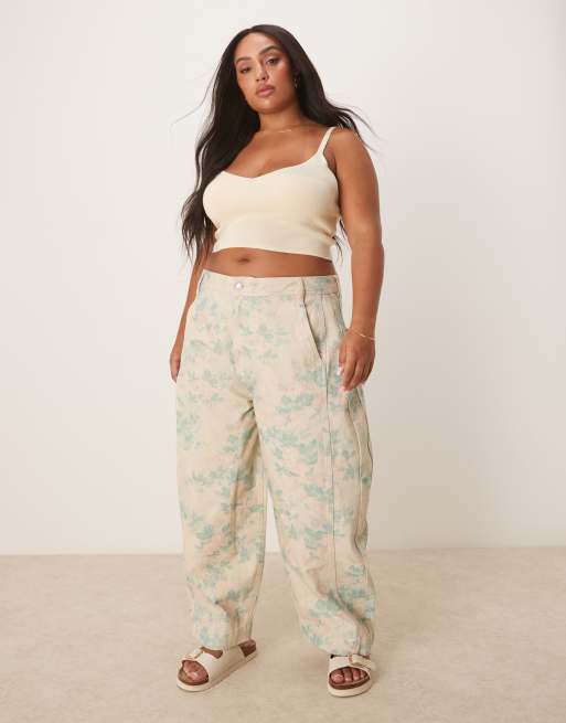ASOS DESIGN Curve - Barrel-bukser med vintage blomsterprint og syninger