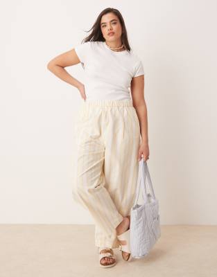 ASOS DESIGN Curve - Barrel-Hose in Leinenoptik mit gelben Streifen